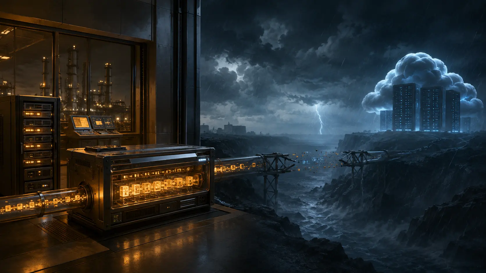 Local servers buffer messages while disrupted connectivity separates them from cloud services.